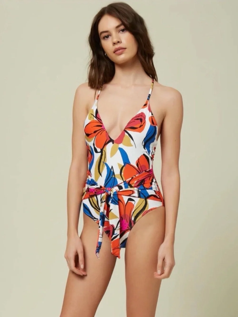 O’neill Floral Tie-Waist One-Piece Swimsuit - White Multi